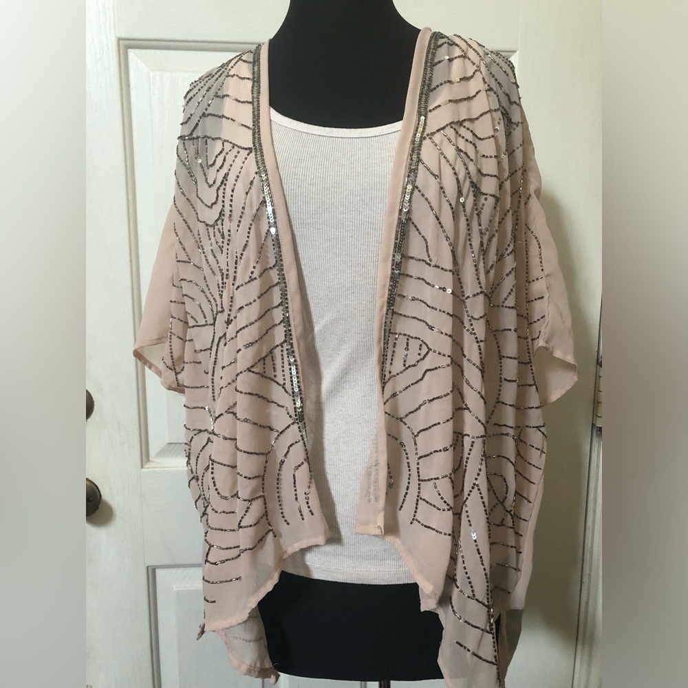 Angie Beige Sequin Beaded Kimono